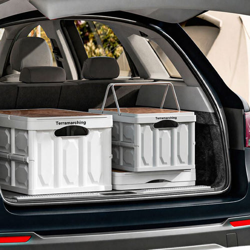 Foldable Outdoor Storage Box with Wooden Lid