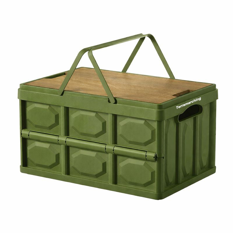 Foldable Outdoor Storage Box with Wooden Lid