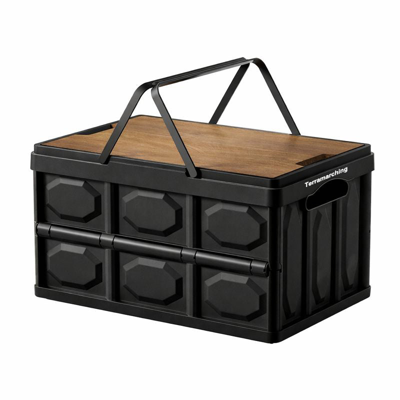 Foldable Outdoor Storage Box with Wooden Lid